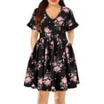 thumbnail image 1 of CASSIE LIZ Ladies Plus Size Dress 4X Floral Pocket Tunic Flutter Trim Sleeves Dress V Neck Casual Loose Fits Dress For Summer 4XL 24W 26W, 1 of 5