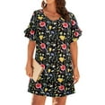thumbnail image 1 of CASSIE LIZ Ladies Plus Size Dress 4X Flowers Print Pocket Flutter Trim Sleeves Dress V Neck Casual Loose Fits Dress For Summer 4XL 24W 26W, 1 of 4