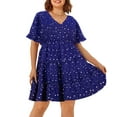 thumbnail image 1 of CASSIE LIZ Ladies Plus Size Dress 4X Star Print Tunic Flutter Trim Hem Dress Blue V Neck Flutter Trim Sleeves Dress Casual Loose Fits Dress For Summer 4XL 24W 26W, 1 of 4
