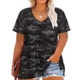 thumbnail image 1 of CASSIE LIZ Plus Size Womens Tops 4X Summer V Neck Shirts Black Camo Fashion Short Sleeve Tee Loose Fit Tunics Spring Blouses Casual Slit Hem Pullovers 4XL 24W 26W, 1 of 7