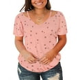 thumbnail image 1 of CASSIE LIZ Plus Size Shirts for Women 4X Pink Star Short Sleeve Tops Spring Fashion Clothes Strappy V Neck Tee Shirts Casual Loose Fit Blouses Summer Tunics 4XL 24W 26W, 1 of 5