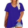 thumbnail image 1 of CASSIE LIZ Plus Size Womens Tops 4X Summer V Neck Shirts Blue Fashion Short Sleeve Tee Loose Fit Tunics Spring Blouses Casual Slit Hem Pullovers 4XL 24W 26W, 1 of 8