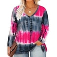 thumbnail image 1 of CASSIE LIZ Plus Size Shirts 4X Long Sleeve Womens Tie Dye Tops Fall V Neck Pink Sweatshirts Fashion Tee Loose Fit Tunics Winter Blouses Casual Slit Hem Pullovers 4XL 24W 26W, 1 of 5