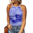 thumbnail image 1 of CASSIE LIZ Plus Size 5X Summer Tank Tops For Women Blue Tie Dye Halter Neck Tops Sleeveless Bodycon Pullover 5XL 26W 28W, 1 of 3