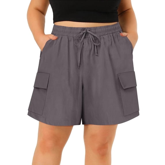 CASSIE LIZ Plus Size Shorts 5X Womens Gray Bermuda Cargo Shorts Ladies Casual Summer Loose Fit Athletic Shorts with Pockets 5XL 26W 28W