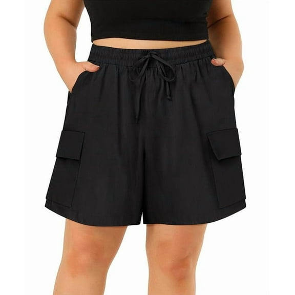CASSIE LIZ Plus Size Shorts Athletic Womens Bermuda Shorts Ladies Stretch Knit Shorts Casual Summer Active Drawstring Shorts Loose Fit Lounge Beach Cargo Shorts with Pocket (XL-5XL)