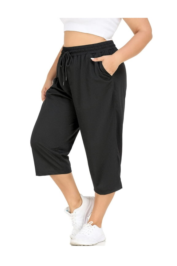 Plus Size Capris 3X Dark Gray Womens Knit Yoga Capri Pants Summer Casual Elastic Waist Lounge Capris Drawstring Workout Activewear Pants Spring Loose Fit Sweatpants with Pocket 3XL 22W 24W
