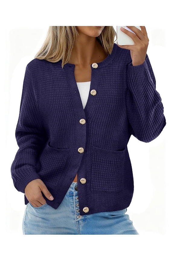 Womens Plus Size Cardigan Crewneck Blue Long Sleeve Lightweight Open Fron Knit Sweater Fall Winter Oversized Cardigan with Pockets 4XL 24W 26W