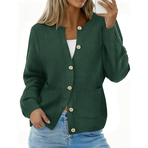 CASSIE LIZ Plus size Cardigan Sweaters For Womens Long Sleeve Crewneck Button Down Knit Green Sweaters Fall Winter Open Front Lightweight Cardigans 4XL 24W 26W