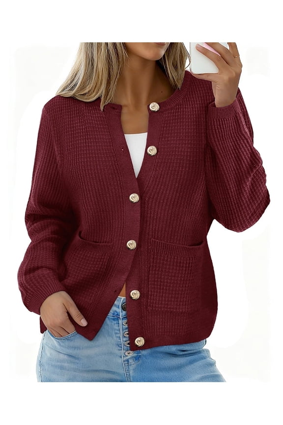 Plus size Cardigan Sweaters For Womens Lightweight Long Sleeve Button Down Knit Red Sweaters With Pockets Solid Color Jackets Fall Winter 4XL 24W 26W