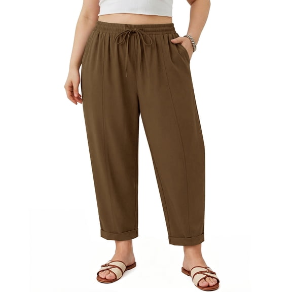 CASSIE LIZ Plus Size Curvy Women Summer Beach Wide Leg Palazzo Pants Baggy Lounge Trousers with Pockets 5XL 26W 28W