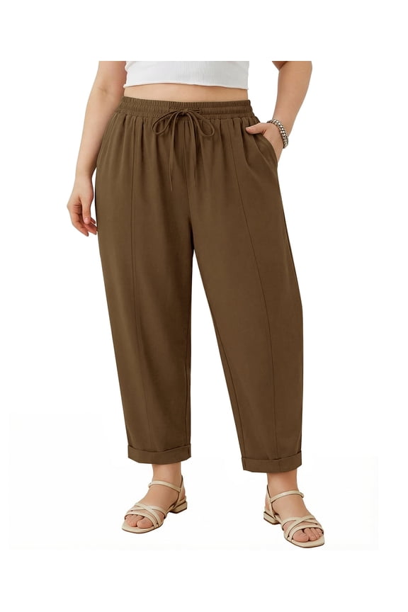 Plus Size Curvy Women Summer Beach Wide Leg Palazzo Pants Baggy Lounge Trousers with Pockets 5XL 26W 28W