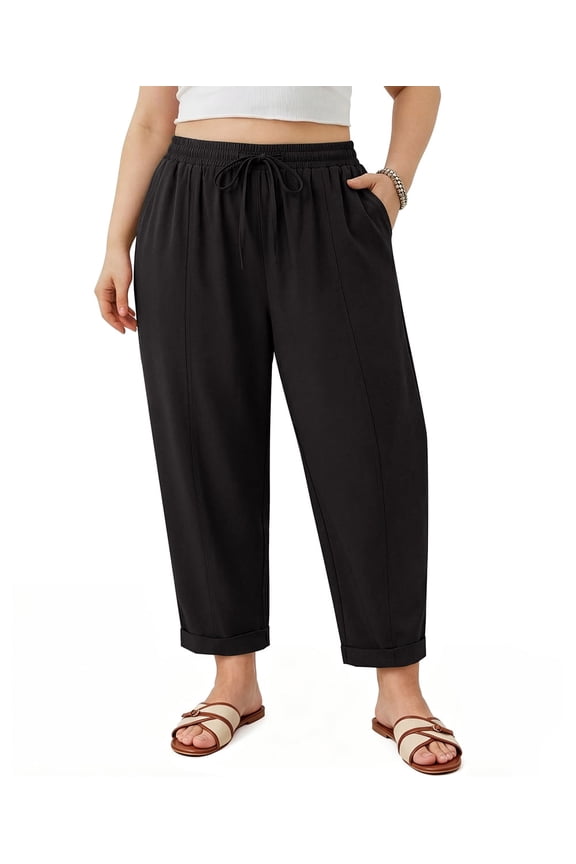 Plus Size Curvy Women Summer Harem Pants Baggy Wide Leg Beach Palazzo Trousers with Pockets 3XL 22W 24W