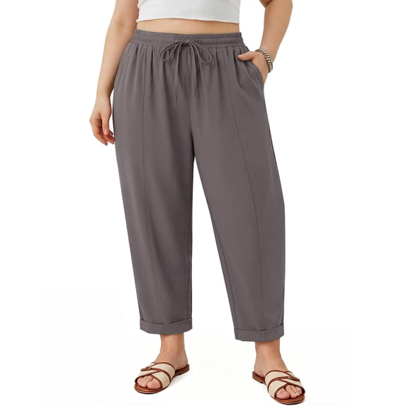 CASSIE LIZ Plus Size Curvy Womens Spring Summer Beach Wide Leg Palazzo Pants Drawstring Trousers with Pockets (XL-5XL)