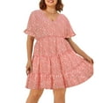 thumbnail image 1 of CASSIE LIZ Plus Size Dress For Women Floral V Neck Dress Pink Flutter Trim Hem Tunic Dress Short Flutter Trim Sleeves Dress Casual Loose Fits Dress For Summer XL 14W 16W, 1 of 4