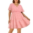 thumbnail image 1 of CASSIE LIZ Plus Size Dress For Women Polka Dot V Neck Tunic Dress Pink Short Sleeves Ruffle Hem Dress Casual Loose Fits Dress For Summer XL 14W 16W, 1 of 4