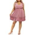 thumbnail image 1 of CASSIE LIZ Plus Size Dress For Women Solid V Neck Dress Pink Eyelet Pattern Tunic Tank Dress Pattern Ruffle Hem Dress Casual Loose Fits Dress For Summer XL 14W 16W, 1 of 5