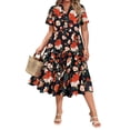 thumbnail image 1 of CASSIE LIZ Plus Size Womens Dresses Casual Floral Black Fall Dresses Fashion Midi Sundresses Short Sleeve Collared Elegant V Neck Dresses Loose Fit Summer Dress with Pocket XL 14W 16W, 1 of 8