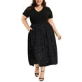 thumbnail image 1 of CASSIE LIZ Plus Size Dress for Women V Neck Long Black Patchwork Dress Casual Short Sleeve Sundress Loose Fit Spring Summer Dress with Pocket Floral/ Sequin/ Botanical/ Stripe/ Leopard ( XL-5XL ), 1 of 6