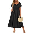 thumbnail image 1 of CASSIE LIZ Plus Size Dresses 4X Summer Midi Womens Solid Black Cotton Dresses Short Sleeve Scoop Neck Loose Fit Sun Dresses with Pocket 4XL 24W 26W, 1 of 5