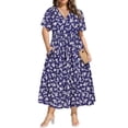 thumbnail image 1 of CASSIE LIZ Plus Size Dresses 3X Summer Midi Womens Sun Dresses Blue White Floral Boho Beach Short Sleeve V Neck Loose Fit Spring Party Dresses with Pocket 3XL 22W 24W, 1 of 6