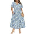 thumbnail image 1 of CASSIE LIZ Plus Size Dresses Fall Dresses for Women Fashion Midi Sundresses Short Sleeve V Neck Dresses Loose Fit Summer Dress With Pocket Floral/Star/Tie Dye (XL-5XL), 1 of 7