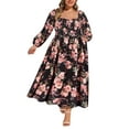 thumbnail image 1 of CASSIE LIZ Plus Size Dresses Womens 4X Long Sleeve Boho Square Neck Bubble Sleeve Pink Flowing Maxi Dresses Holiday Wedding Date Guest 4XL 24W 26W, 1 of 7