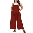 thumbnail image 1 of CASSIE LIZ Plus Size Jumpsuit Brick Red Adjustable Strap Womens Dressy Fall Casual Sleeveless Wide Leg Winter Knit Overalls Outfits Clothes with Pocket XL 14W 16W, 1 of 10