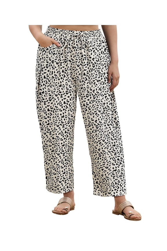 Plus Size Pants Leopard Dress Wide Leg Crop Pleated Lounge Elastic High Waist Pants with Pockets XL 16W 18W