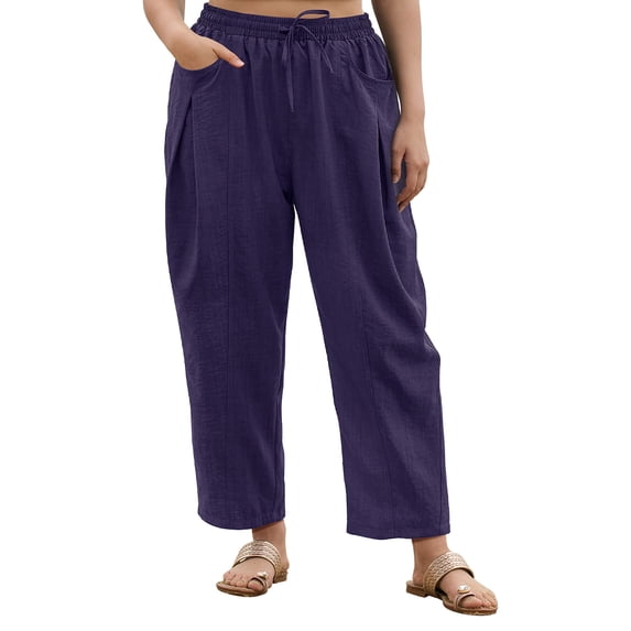 CASSIE LIZ Plus Size Pants Navy Dress Wide Leg Crop Pleated Lounge Elastic High Waist Pants with Pockets XL 16W 18W