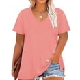 thumbnail image 1 of CASSIE LIZ Plus Size Shirts 5X Summer V Neck Womens Tops Pink Fashion Short Sleeve Tee Loose Fit Tunics Spring Blouses Casual Slit Hem Pullovers 5XL 26W 28W, 1 of 8