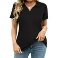 thumbnail image 1 of CASSIE LIZ Plus Size Shirts Womens Summer Polo Shirts V Neck Ladies Shirts with Collar Fashion Business Short Sleeve Collared Shirts Casual Loose Fit Spring Tops Floral/Solid (XL-5XL), 1 of 7