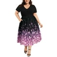 thumbnail image 1 of CASSIE LIZ Plus Size Short Sleeve Dress for Women 3X V Neck Long Patchwork Dress Casual Black Purple Floral Sundress Loose Fit Spring Summer Dress with Pocket 3XL 22W 24W, 1 of 6