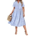 thumbnail image 1 of CASSIE LIZ Plus Size Dresses 5X Summer Midi Womens Boho Shirt Dresses Plaid Blue Short Sleeve Collared V Neck Loose Fit Easter Sun Dresses with Pocket 5XL 26W 28W, 1 of 7