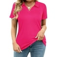 thumbnail image 1 of CASSIE LIZ Plus Size Womens Shirts 5X Summer Hot Pink Polo Shirts V Neck Ladies Shirts with Collar Fashion Business Short Sleeve Collared Shirts Casual Loose Fit Spring Tops 5XL 26W 28W, 1 of 7