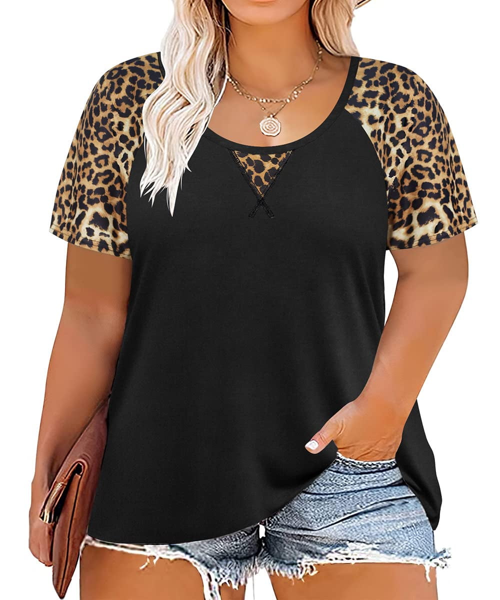 CASSIE LIZ Ladies' Plus Size Tops 5X Black Leopard Spring Fashion
