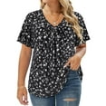 thumbnail image 1 of CASSIE LIZ Plus Size Short Sleeve Tops for Women 5X Casual White Floral Black Pullover V Neck Swing Flowy Blouses Loose Fit Pleated Shirts Tunics Spring Summer Shirts 5XL 26W 28W, 1 of 3