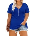 thumbnail image 1 of CASSIE LIZ Plus Size Shirts 5X Summer Womens Tops Blue V Neck Fashion Short Sleeve Tee Loose Fit Tunics Spring Blouses Casual Pullover 5XL 26W 28W, 1 of 6