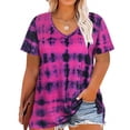 thumbnail image 1 of CASSIE LIZ Plus Size Shirts 5X Summer Tie Dye Womens Tops Purple V Neck Fashion Short Sleeve Tee Loose Fit Tunics Spring Blouses Casual Slit Hem Pullovers 5XL 26W 28W, 1 of 5