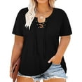 thumbnail image 1 of CASSIE LIZ Plus Size Short Sleeve Tops for Women Black 3X Criss Cross Shirts Fashion V Neck Pullover Casual Blouses Loose Fit Tee Spring Summer Tunics 3XL 22W 24W, 1 of 4