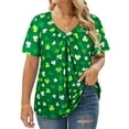 thumbnail image 1 of CASSIE LIZ Plus Size Short Sleeve Tops for Women St. Patricks Casual Green Lucky Clover 3X Swing Flowy Blouses V Neck Pullover Pleated Shirts Loose Fit Tee Spring Summer Tunics 3XL 22W 24W, 1 of 6