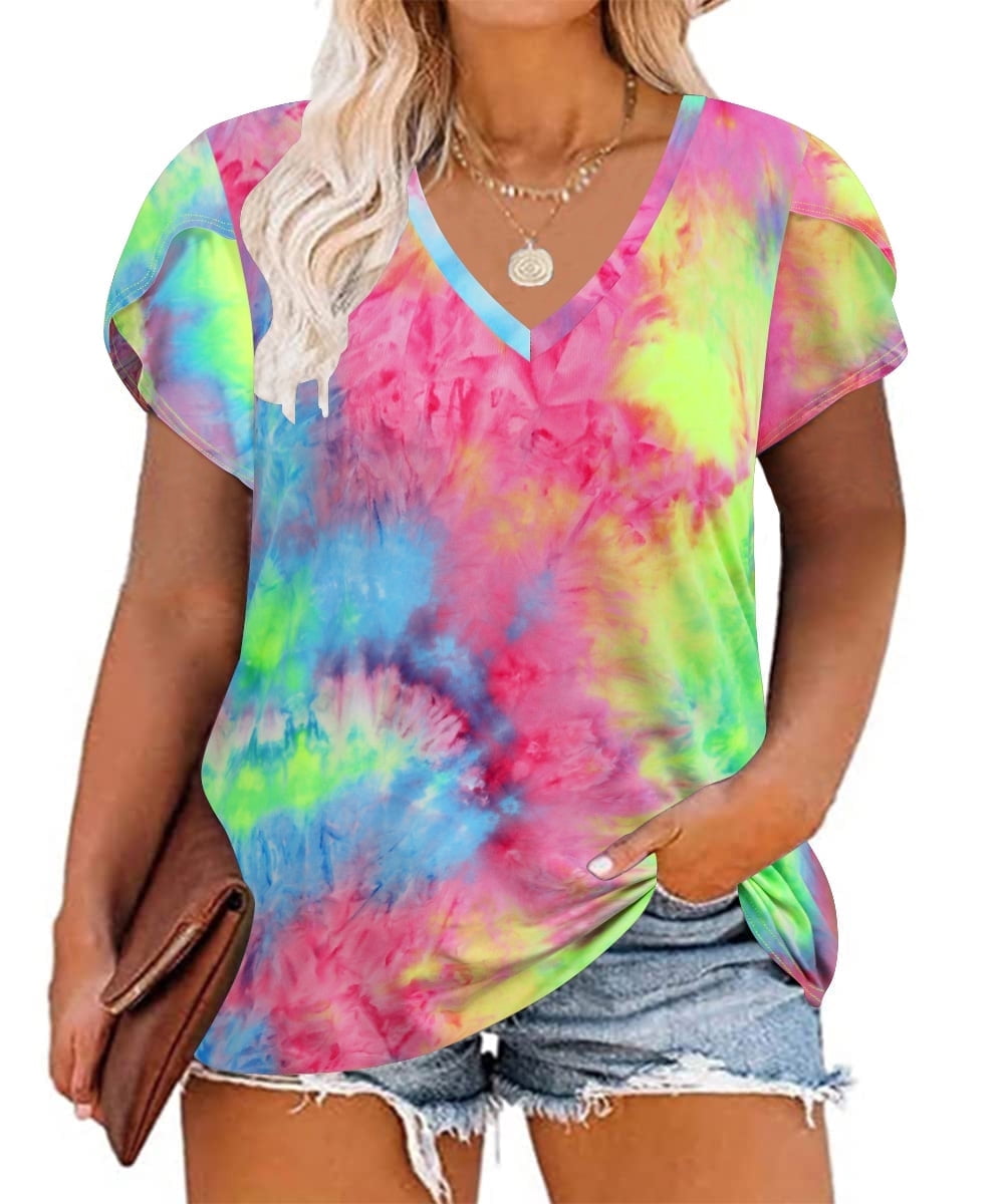 CASSIE LIZ Ladies' Plus Size Tops 5X Colorful Tie Dye Spring Fashion