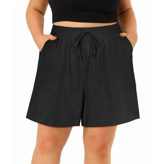 CASSIE LIZ Plus Size Shorts 3X Womens Black Bermuda Shorts Ladies Casual High Waist Elastic Drawstring Comfort Loose Beach Cargo Shorts with Pocket 3XL 22W 24W