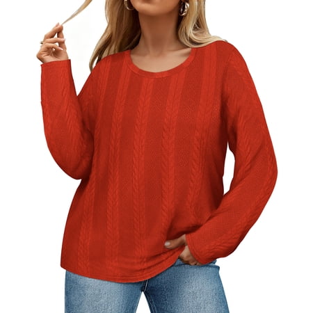 CASSIE LIZ Womens Sweaters Plus Size Crew Neck Knit Pullover Fall Fashion Orange Loose Fit Winter Dressy XL 14W 16W