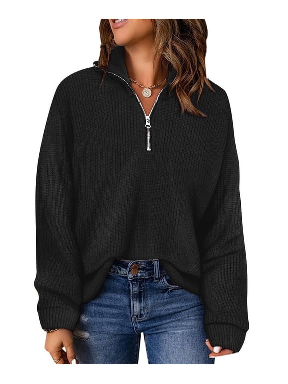 Plus Size Sweaters 3X Womens Quarter Zip Pullover Fall Fashion Black Oversized Winter Dressy 3XL 22W 24W