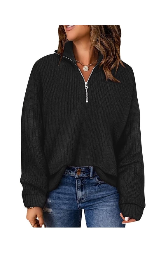 Plus Size Sweaters 3X Womens Quarter Zip Pullover Fall Fashion Black Oversized Winter Dressy 3XL 22W 24W