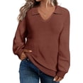thumbnail image 1 of CASSIE LIZ Plus Size Sweaters 3X Long Sleeve Womens Sweatshirts Fall V Neck Brown Tops Fashion Knit Collar Shirts Loose Fit Lapel Pullovers Winter Casual Dressy 3XL 22W 24W, 1 of 3