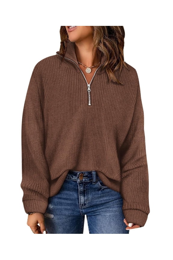 Plus Size Sweaters 3X Womens Quarter Zip Pullover Fall Fashion Brown Oversized Winter Dressy 3XL 22W 24W