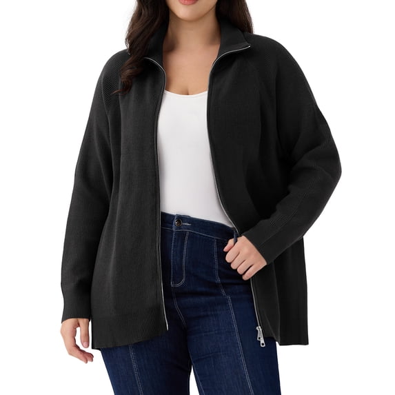 CASSIE LIZ Plus Size Sweaters Fall Cardigans for Women Fashion Zip Up Pullover Casual Two Way Zipper Oversized Womens Lightweight Knit Holiday Winter Dressy Solid/Fair Isle (XL-5XL)