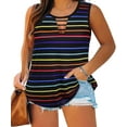 thumbnail image 1 of CASSIE LIZ Plus Size Tank Tops For Women Rainbow Striped Tee Strappy Hollow-out Neck Sleeveless Pullover Loose Hem Summer Shirts XL 14W 16W, 1 of 3